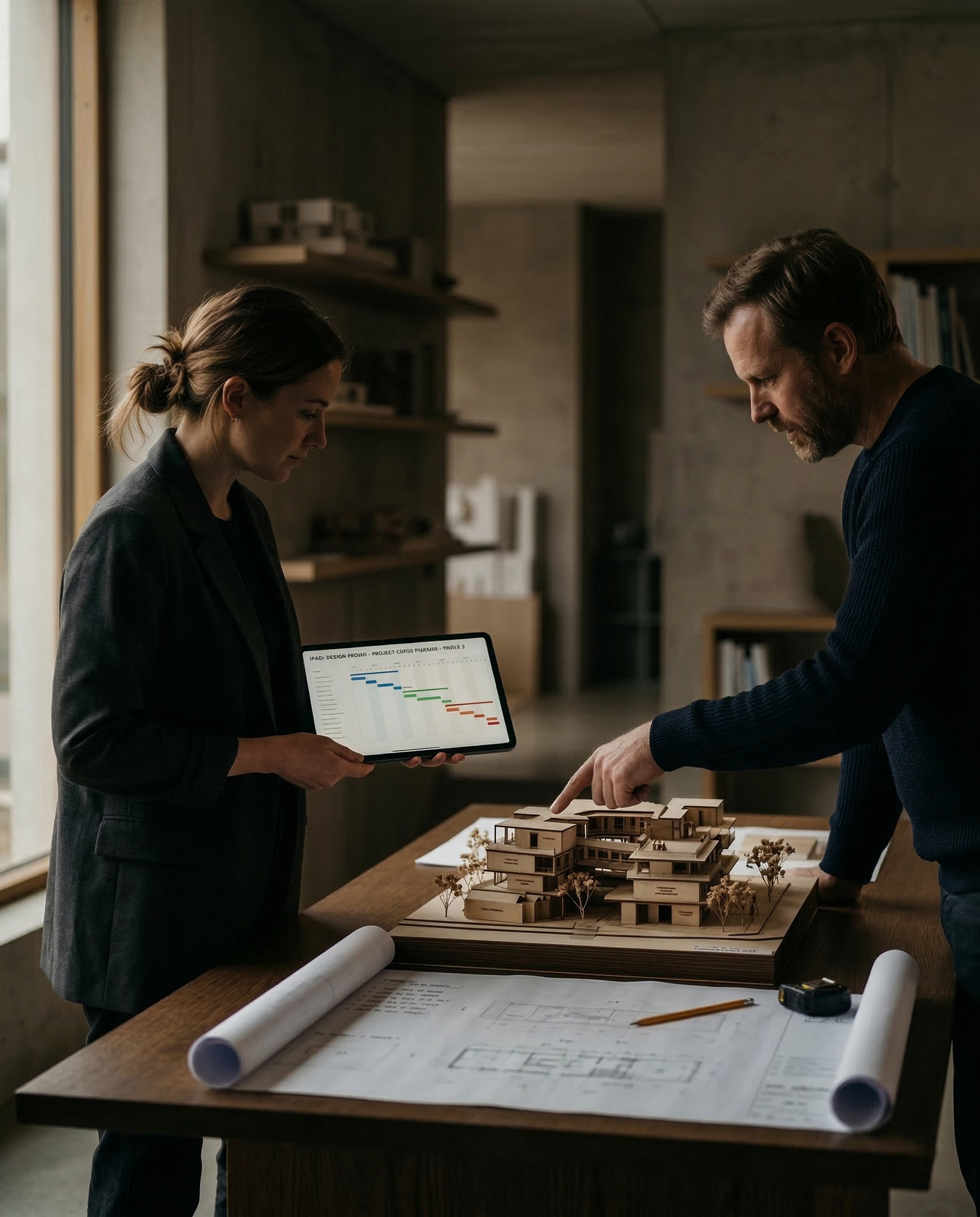 Creative team planning commercial interior design strategy